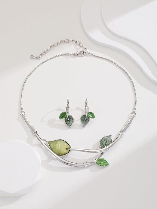 Chunky Statement Jewelry Set Vintage Retro Leaf Flower Floral Geometric Bohemian Boho Bib Necklace Earring Set Fashion Costume Jewelry for Women Girls Wedding Party Prom Unique Gift