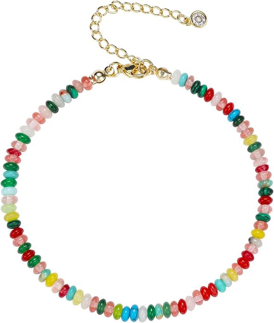 Natural Stone Beaded Anklets Bracelets for Women Handmade Beaded Anklet Bracelet Waterproof Boho Beads Ankle Bracelet Adjustable Summer Jewelry