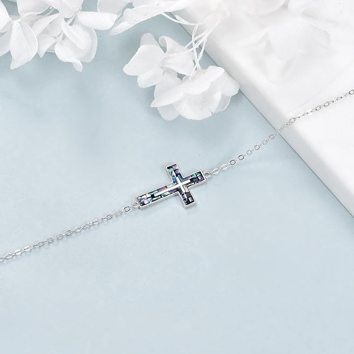 YFN Cross Bracelet Sterling Silver Religious Cross Bracelet Jewelry Gift for Women Men
