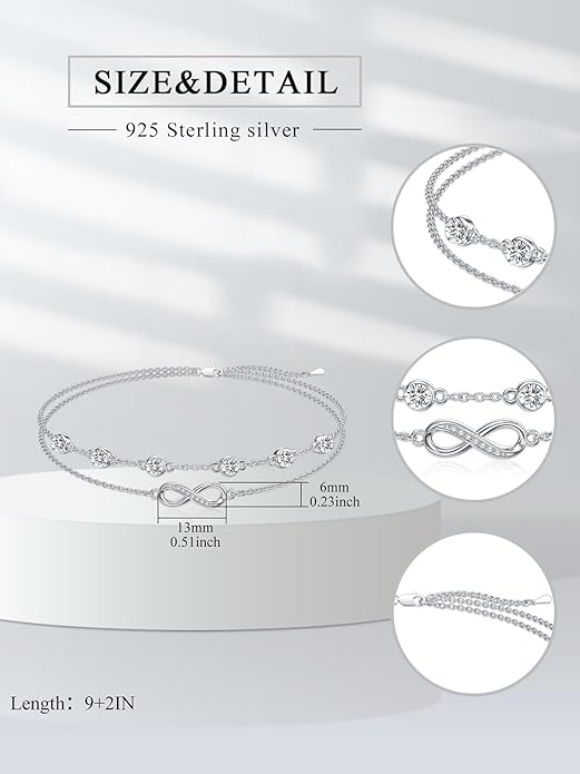 Dorunmo Anklet Bracelets For Women 925 Sterling Silver Birthstone/Infinity/Butterfly/Evil Eye/Turtle/Pineapple/Starfish/Heart Anklets Bracelets Jewelry Gifts for Women