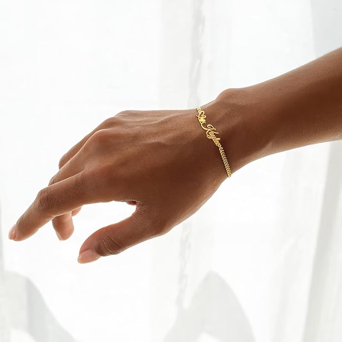 Custom Bracelet with Name 18K Gold Plated Personalized Name Ankle Bracelet Adjustable, Customized Beach Jewelry Gifts for Women Girlfriend