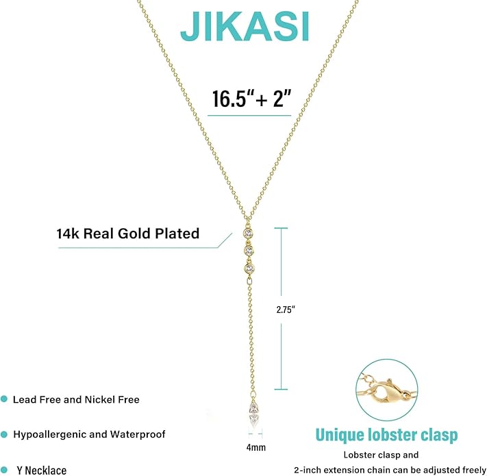 Lariat Gold Necklaces for Women Trendy Dainty Long Necklace 14k Gold Plated/Silver Layered Drop Beaded Chain Necklaces Y-shaped Pendant Necklace Simple Gold Jewelry Gifts