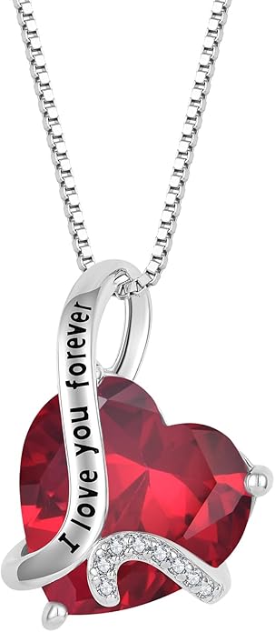 Women Heart Necklace 925 Sterling Silver I Love You Forever Pendant Necklace with Cubic Zirconia Jewelry