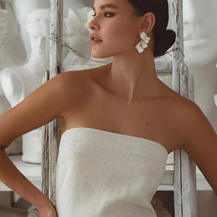 Chunky Gold Statement Earrings For Women Gold Plated Sectored Flower Leaf Shell Angel Wing Earrings Large Stud Earrings Hypoallergenic Earrings