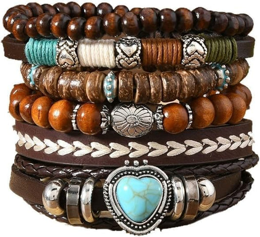 ONLYJUMP Bohemian Mix Bead Multi Layer Versatile Bracelets Set Boho Turquoise Stackable Beaded Strand Stretch Bangles Bracelets Statement Bangle Boho Jewelry Set