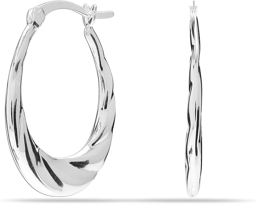LeCalla 925 Sterling Silver Shrimp Classic Diamond-Cut Light-Weight Hoop Earrings for Women