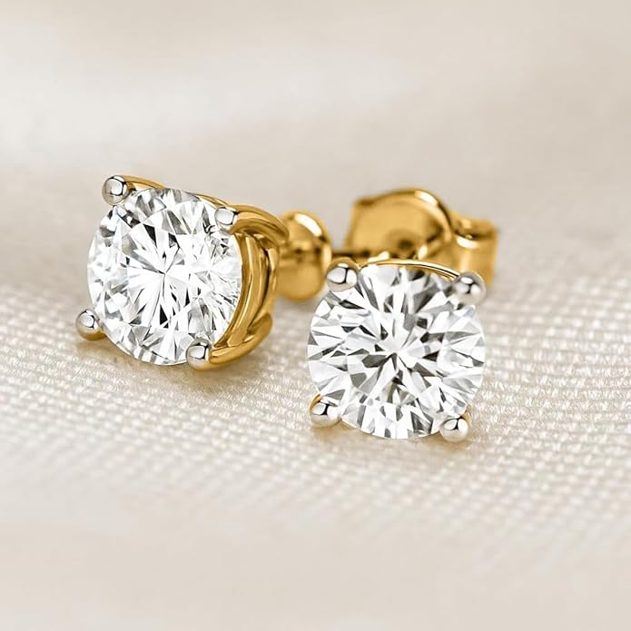 Tanache Round 0.50-6 Carat Lab Grown Diamond Earrings for Women | 14K Gold Or Platinum EF-VS Clarity IGI Certified | 4 Prong Push Back Studs | Ultra Premium Collection or Bridal Jewelry Gift