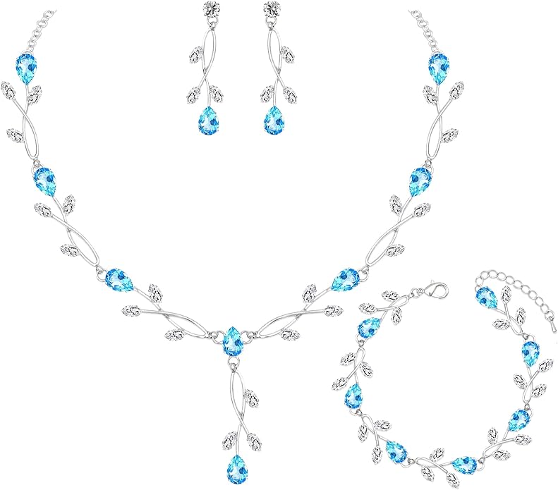 Elegant Bridal Jewelry Sets Clear Cubic Zirconia Wedding Necklace Earrings Bracelet Set for Birdes Bridesmaids CZ Prom Jewelry