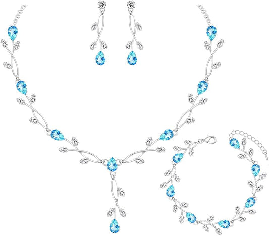 Elegant Bridal Jewelry Sets Clear Cubic Zirconia Wedding Necklace Earrings Bracelet Set for Birdes Bridesmaids CZ Prom Jewelry