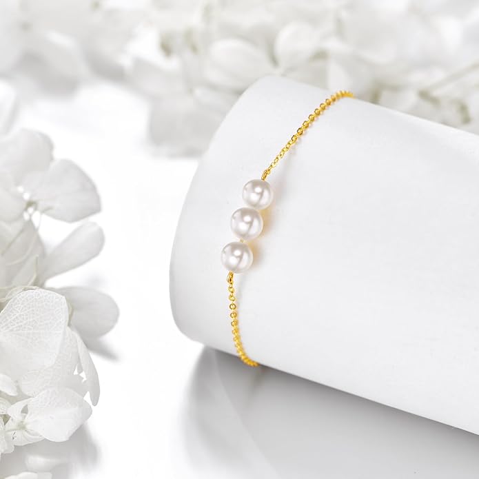 KECHO 14K Real Gold Freshwater Cultured Pearl Bracelet 14K Solid Gold Jewelry Anniversary Birthday Gift for Women