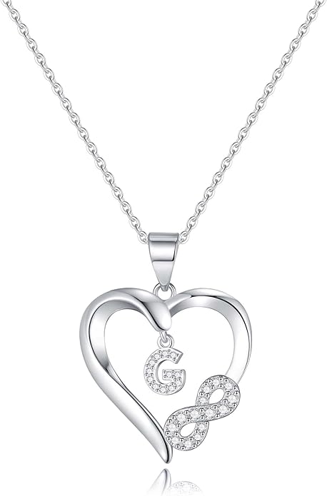 Valentine's Day Gifts for Women - Heart Initial Sterling Silver Necklace with Cubic Zirconia Heart Pendant, Elegant Jewelry Gift for Mom Wife Girlfriend, Perfect Birthday Present in Gift Box