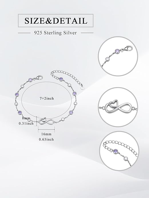 Infinity Love Heart/Claddagh Bracelet for Women 925 Sterling Silver Charm Link Bracelet Adjustable Valentine’s Day Jewelry Gift for Her