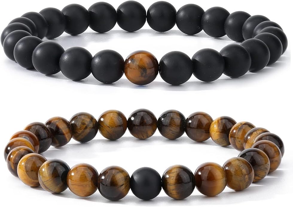 MengPa Mens Beaded Bracelets Couples Matching Bracelet Set Lava Rock Beads for Women Stone Jewelry