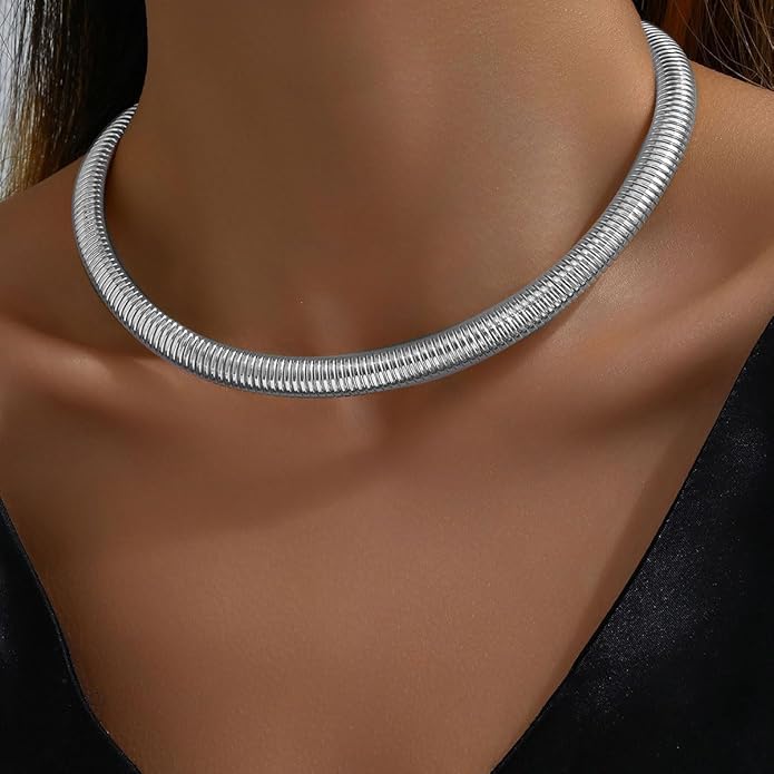 Chunky Gold Choker Necklaces for Women Non Tarnish Silver Statement Necklace for Women Chunky Necklace Open Round Gold Collar Necklace Trendy Jewelry