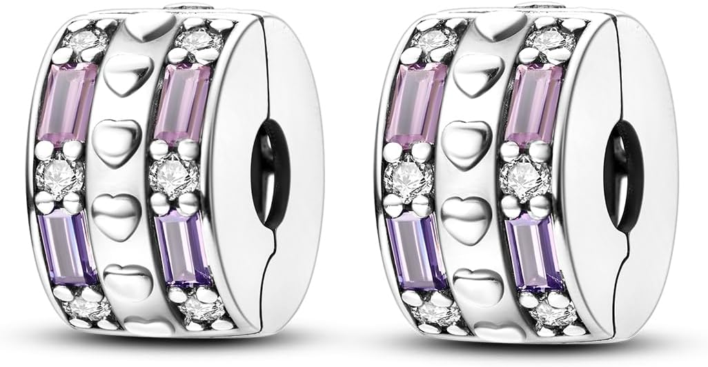 Parmuz Clip Spacer Charm for Bracelet 925 Sterling Silver Pave Cubic Zirconia Lock Stopper Bead Star Moon Evil Eye Jewelry Charm for Woman