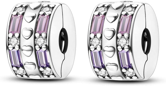 Parmuz Clip Spacer Charm for Bracelet 925 Sterling Silver Pave Cubic Zirconia Lock Stopper Bead Star Moon Evil Eye Jewelry Charm for Woman
