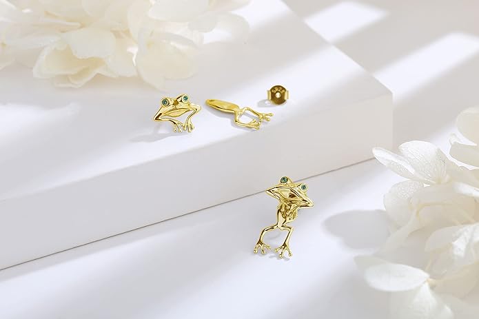 INFUSEU Sterling Silver Cute Stud Earrings Cat Frog Mushroom Bunny, Small Gifts for Women Teen Girls Animal Lovers