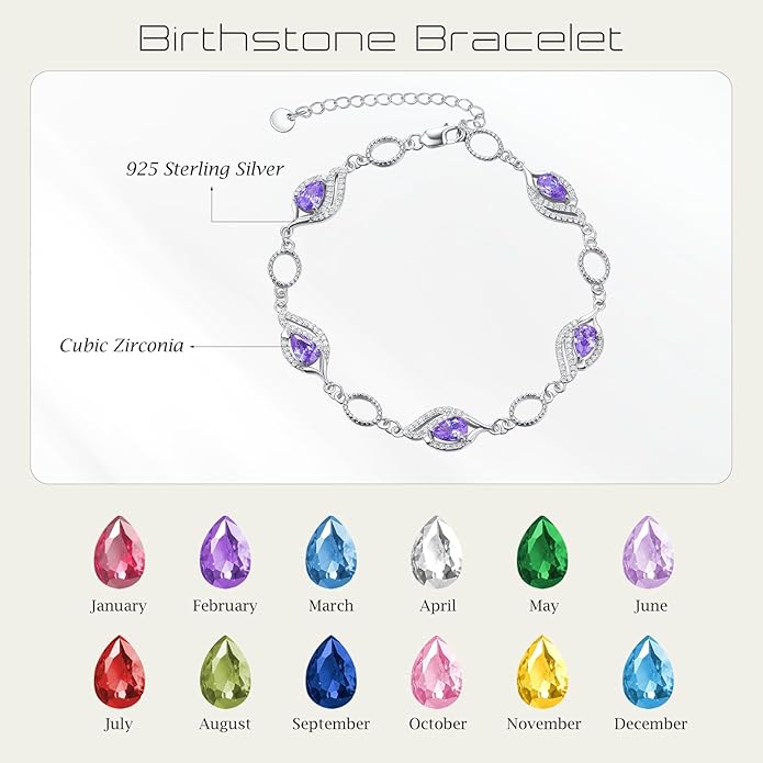 PRAYMOS Birthstone Bracelets for Women Mom Mother's Grandma Sterling Silver Women's Bracelets Birthstone Jewelry Gifts