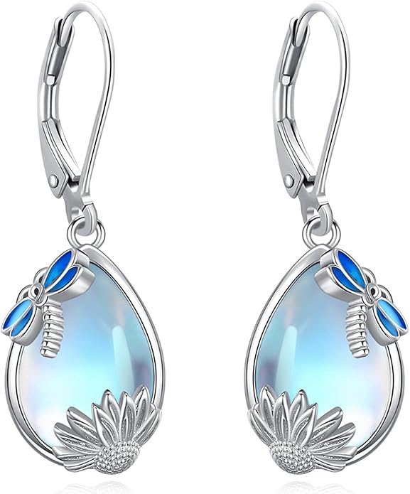 Eusense Sterling Silver Dangle Earrings for Women Tree of Life Animals Moonstone Turquoise Leverback Earrings Jewelry Gifts