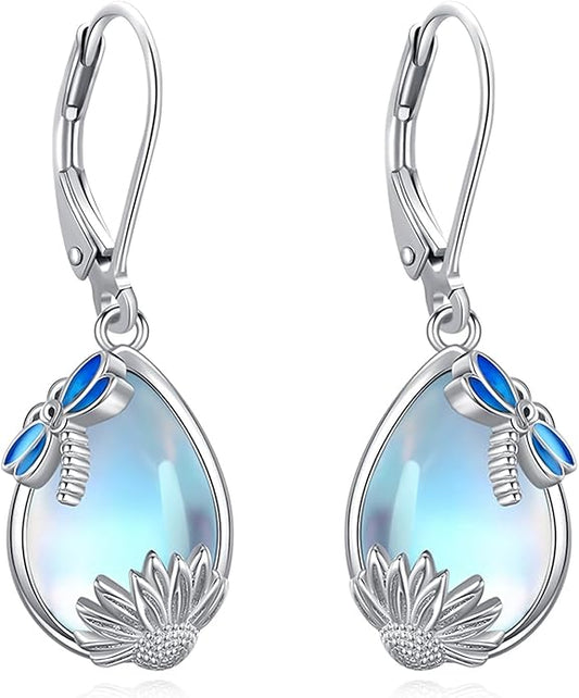 Eusense Sterling Silver Dangle Earrings for Women Tree of Life Animals Moonstone Turquoise Leverback Earrings Jewelry Gifts
