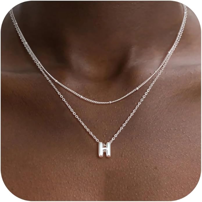 Bubble Letter Necklace Layered Initial Necklaces for Women Dainty Cute Choker Pendant Stack Jewelry Teen Gift Trendy Stuff