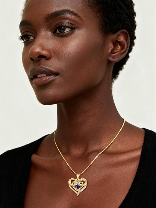 Infinite Heart Birthstone Necklaces for Women Gold Plated Pendant Wedding Anniversary Birthday Gift for Wife Her Mom Grandma Daughter Jewelry with Round Birthstone