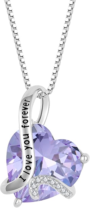 Women Heart Necklace 925 Sterling Silver I Love You Forever Pendant Necklace with Cubic Zirconia Jewelry
