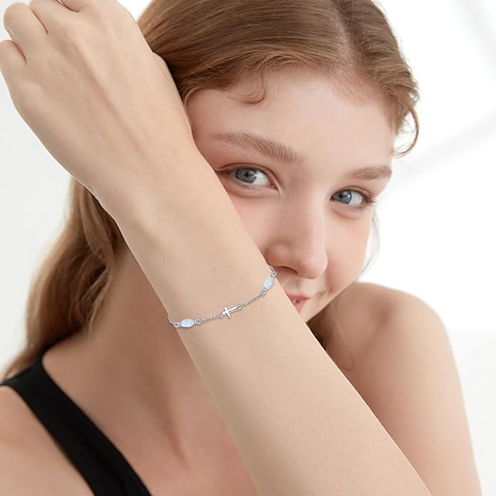 CRMAD Cross/Heart/Infinity/Star of David Bracelet for Women Sterling Silver Opal/Malachite/Moonstone Bracelet Cross Jewelry Gift for Women