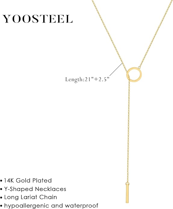Yoosteel Long Lariat Necklace for Women - Dainty Y-Shaped Necklaces 14K-Gold-Plated Drop Chain Simple Jewelry Trendy Gifts for Women
