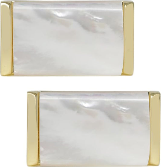 MENDEPOT Mother Of Pearl Cufflinks With Box Men Classic White Stone Cuff Links Wedding Groom Gift