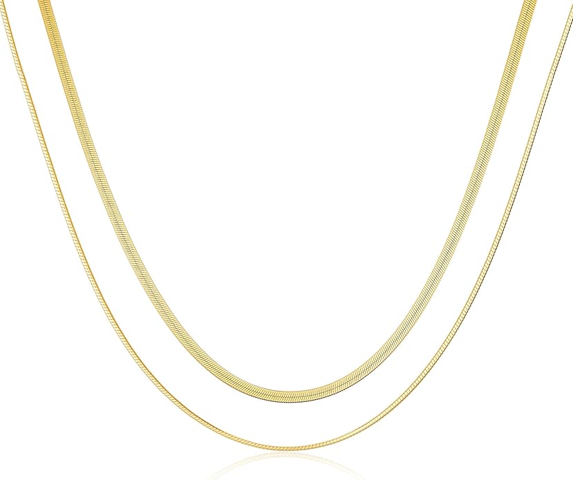 Freekiss Herringbone Necklace for Women,Dainty Gold Necklace,14k Gold Plated Snake,Gold Chain Choker Necklaces,Simple Gold Layered Necklaces,Gold Jewelry Gift for Women
