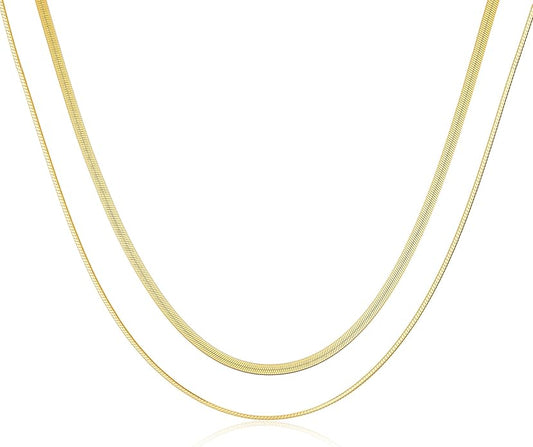 Freekiss Herringbone Necklace for Women,Dainty Gold Necklace,14k Gold Plated Snake,Gold Chain Choker Necklaces,Simple Gold Layered Necklaces,Gold Jewelry Gift for Women