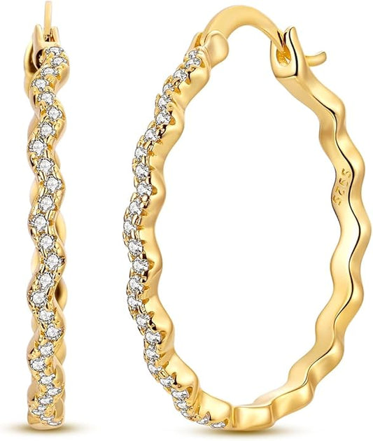 NARMO 925 Sterling Silver Hoop Earrings for Women Hypoallergenic Lightweight Simple Huggie Hoop Earrings Twisted Hoop Earrings Colorful Cubic Zirconia Hoop Earrings Rainbow Hoop Earrings