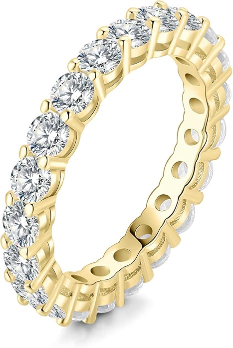 JewelryPalace 6 Stone Cubic Zirconia Half Eternity Stackable Wedding Rings for Women, 14K White Yellow Rose Gold Plated 925 Sterling Silver Promise Rings for Her, Simulated Diamond Wedding Band Ring