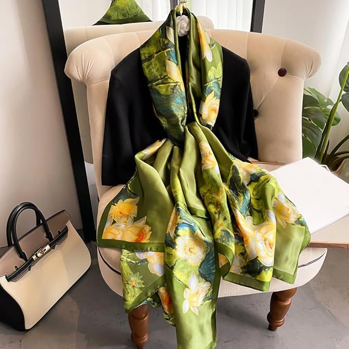 Clysoru Silk Scarf For Women Hair Scarves Lightweight Satin Elegant Shawl Wraps Bufanda Mujer Fashion Accessories 70.8"X35.4"