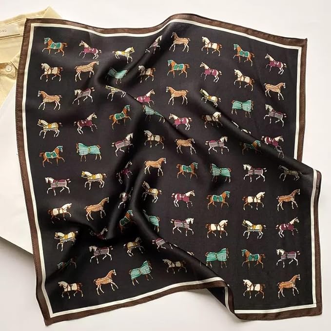 ANDANTINO 100% Pure Mulberry Silk Small Square Scarves -21'' x 21''- Digital Printed Neckerchief –Women Men Lightweight Scarf