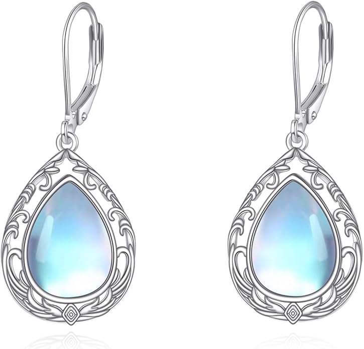 AOBOCO Butterfly/Dragonfly/Bee/Ladybug Leverback Earrings 925 Sterling Silver Rose Lotus Tulip Flower Filigree Dangle Earrings Teardrop Moonstone Larimar Turquoise Abalone Shell Jewelry Birthday Gifts for Women