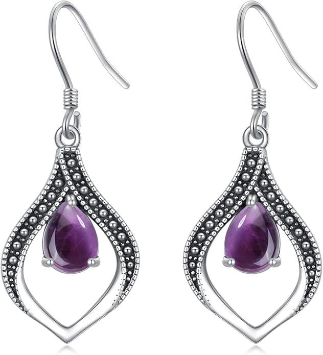 Vintage Genuine Gemstone Earrings for Women Dangling 925 Sterling Silver Western Native American Style Jewelry for Wife Mother