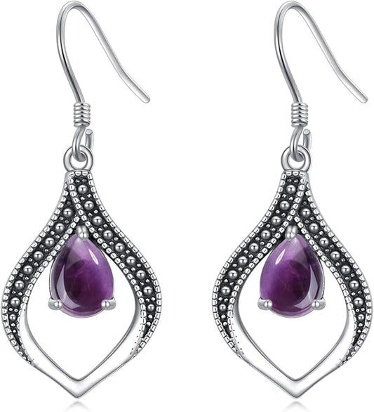 Vintage Genuine Gemstone Earrings for Women Dangling 925 Sterling Silver Western Native American Style Jewelry for Wife Mother