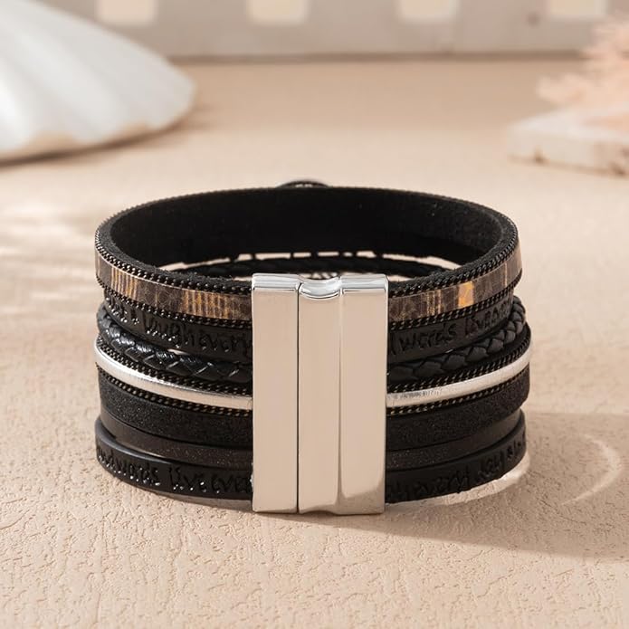 Rantanto Braid Leather Wrap Bracelet Trendy Stackable Crystal Cuff Boho Gold Heart Bracelet Jewelry Gift For Women