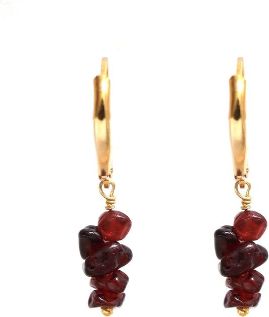 Gempires Red Garnet Crystal Dangle Earrings January Birthstone Gemstone Jewelry Hypoallergenic Gold Plated Lightweight Leverback Earrings For Women