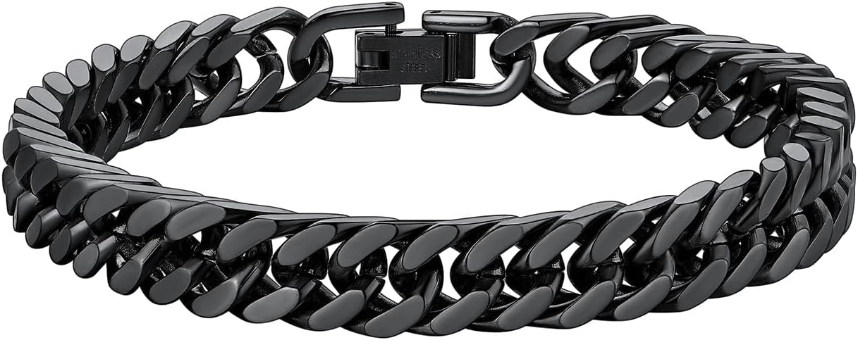 ChainsHouse Stainless Steel Cuban Link Bracelet, 8mm/12mm/17mm Width, 7.5"/8.3"/9", 18K Gold Plated Chain Wrist Bracelets for Men Women, Send Gift Box