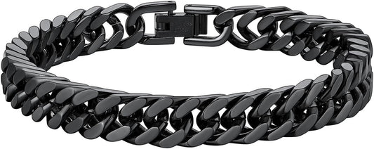 ChainsHouse Stainless Steel Cuban Link Bracelet, 8mm/12mm/17mm Width, 7.5"/8.3"/9", 18K Gold Plated Chain Wrist Bracelets for Men Women, Send Gift Box