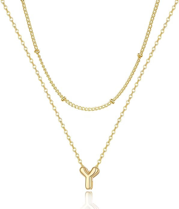 Bubble Letter Necklace Layered Initial Necklaces for Women Dainty Cute Choker Pendant Stack Jewelry Teen Gift Trendy Stuff