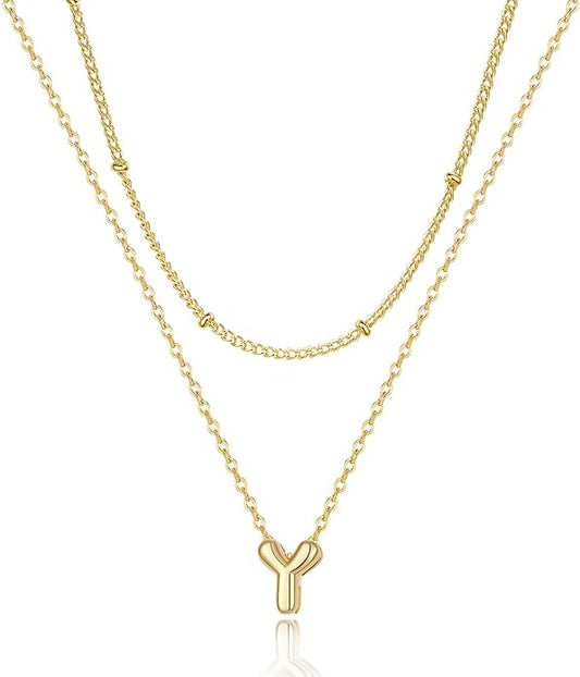 Bubble Letter Necklace Layered Initial Necklaces for Women Dainty Cute Choker Pendant Stack Jewelry Teen Gift Trendy Stuff