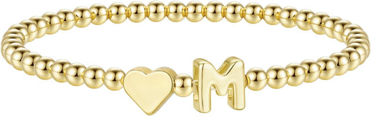 M MOOHAM Stocking Stuffers for Teen Girls Women - Dainty Gold Initial Beaded Bracelets for Women Trendy, Charm Letter A-Z Personalized Bracelet Jewelry Kids Christmas Gifts