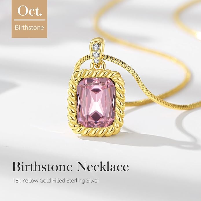 Valentine's Day Gifts for Her-18K Gold Plated Dainty Square Crystal Birthstone Necklace,Gold Jewelry for Women,Anniversary Birthday Gifts for Women Her Wife Girlfriend Mom Womens Necklace Jewelry