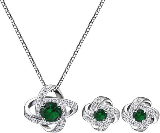AMYJANE Bridal Jewelry Set for Women - Crystal Cubic Zirconia Love Knot Necklace Stud Earrings Elegant CZ Jewelry Set for Wedding Bride Bridesmaids Gift Set