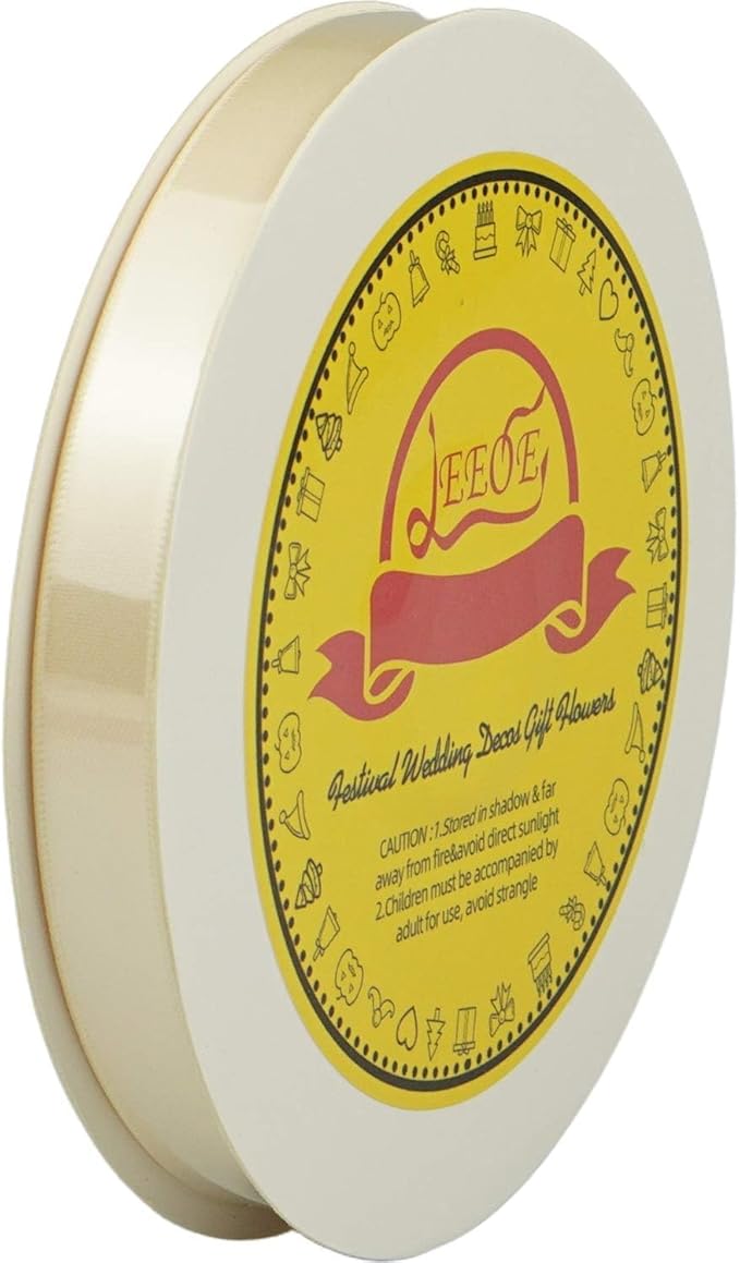 LEEQE Double Face Ivory Satin Ribbon 1/2 inch X 50 Yards Polyester Ivory Ribbon for Gift Wrapping Very Suitable for Weddings Party Hair Bow Invitation Decorations and More