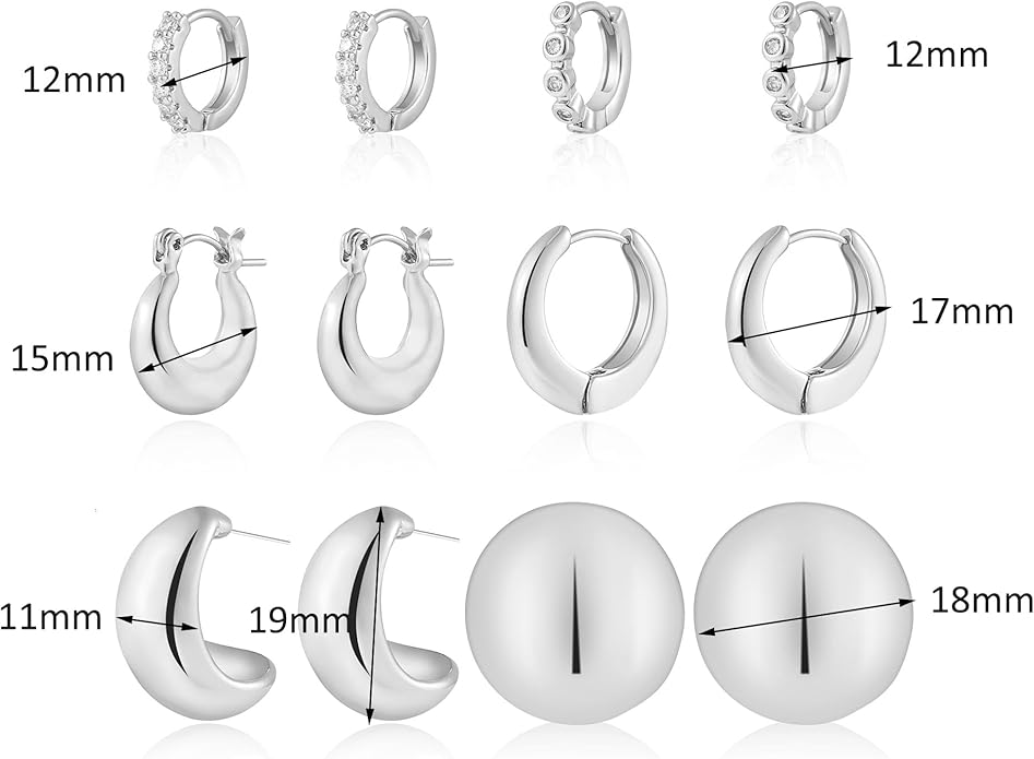 6 Pairs Gold Hoop Earrings for Women, 14K Gold Plated Chunky Huggie Hoop Earrings Set Hypoallergenic, Lightweight Twisted Open Hoops Jewelry for Christmas/Birthday Gifts.